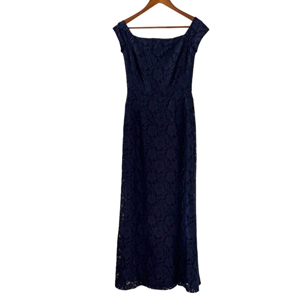 Lauren Ralph Lauren Lace Overlay Maxi Dress In Navy Blue Size 2